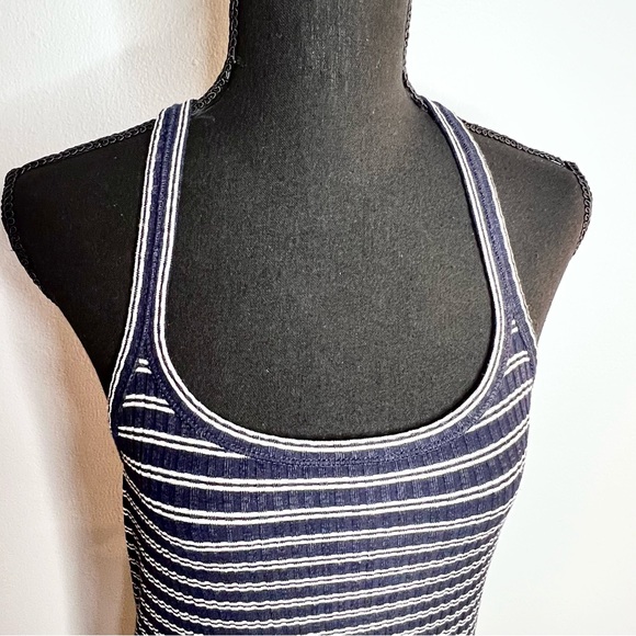 Madewell Womens Racerback Midi Tank Dress Large Striped Ribbed Navy Blue White - Picture 6 of 14